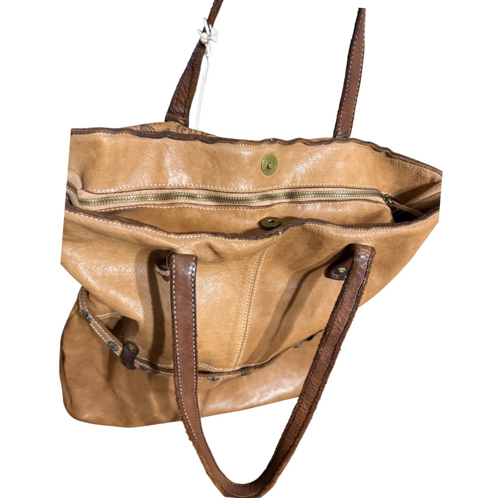 Costanza Rota Italian Leather Tote NEW Floral Embossed Panels Boho Large Bag via - Picture 5 of 15